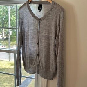 GAP Lightweight Merino Wool Short Cardigan Heather Grey XXL Tall